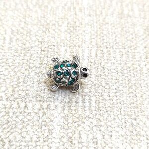 Michael Anthony Sterling Silver Turtle Slide Charm with Green Swarovski Crystals
